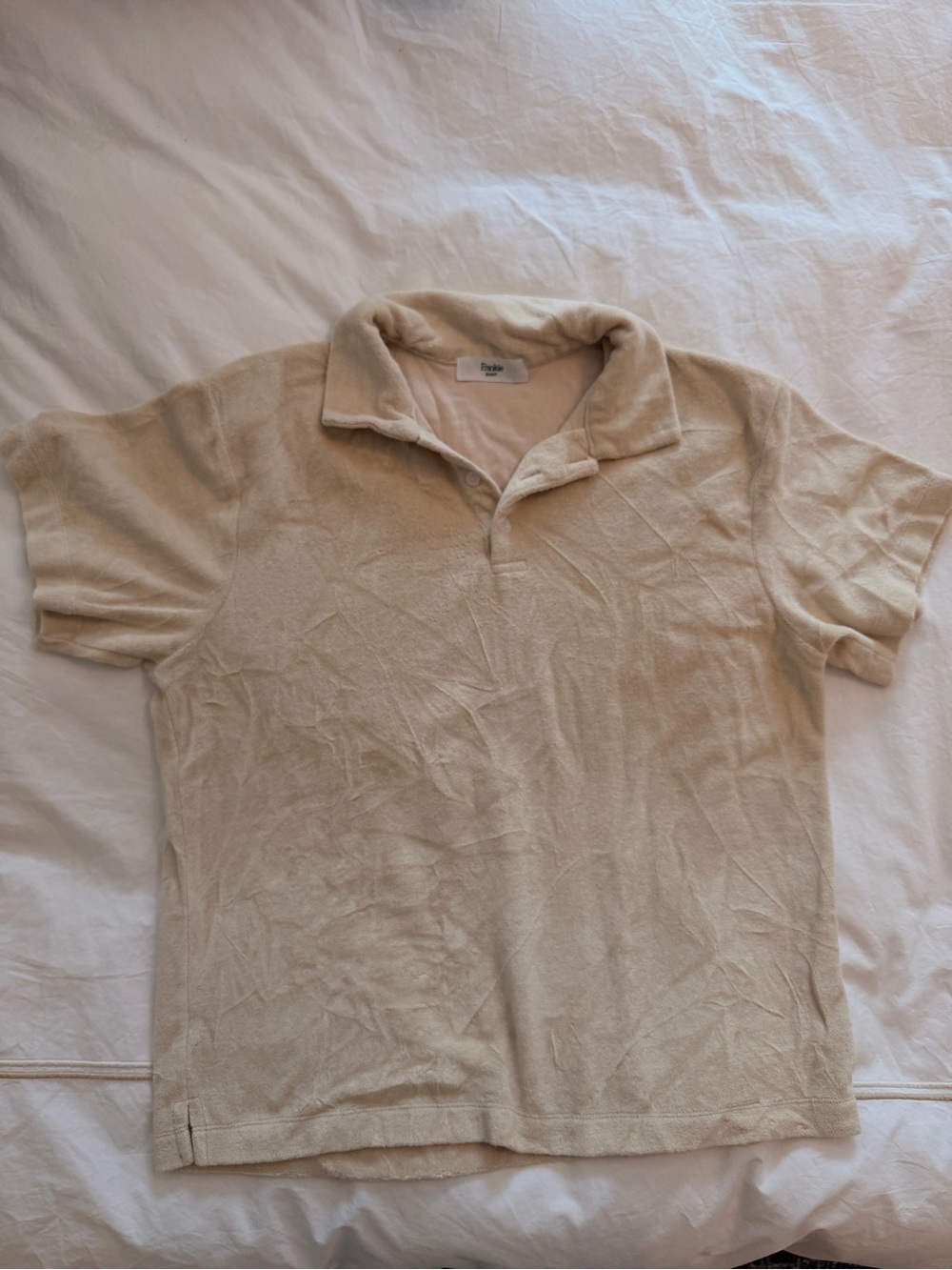 Frankie Shop Cream Button-Down Terry Polo Shirt